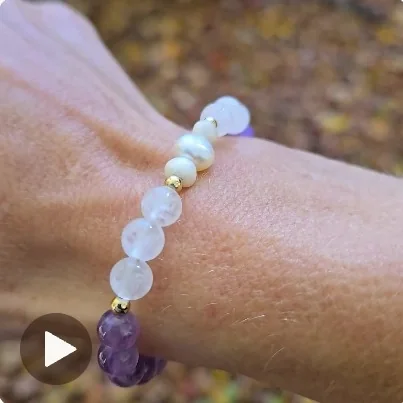 Another view of the Amethyst, Rose Quartz, Danburite & 14k Gold-Filled Bracelet