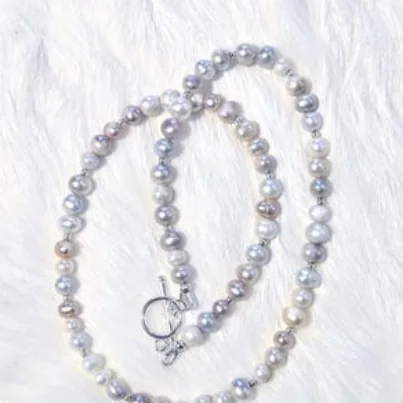 Another view of the Candy Pearl Toggle Clasp Collar Necklace