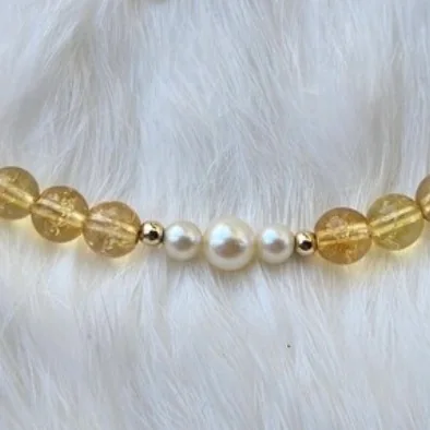 Another view of the Citrine, Vintage Pearl & 14k Gold-Filled Collar Necklace