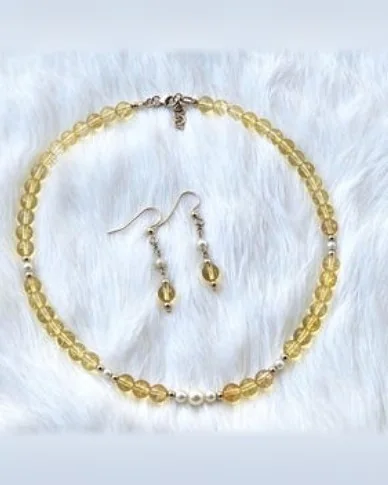 Another view of the Citrine & Vintage Pearl Dangle Earrings