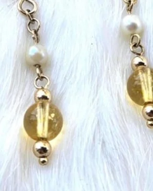 Another view of the Citrine & Vintage Pearl Dangle Earrings