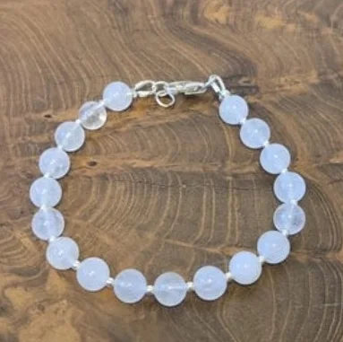 Another view of the Natural Danburite Bracelet with Sterling Silver Beads and Clasp