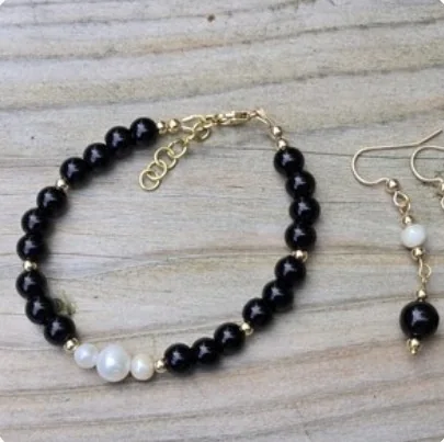 Another view of the Black Onyx, Pearl & 14k Gold-Filled Bracelet
