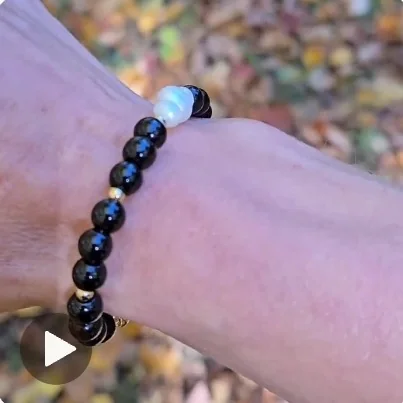 Another view of the Black Onyx, Pearl & 14k Gold-Filled Bracelet