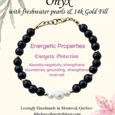 Another view of the Black Onyx, Pearl & 14k Gold-Filled Bracelet