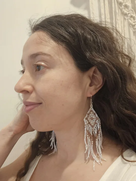 Another view of the Cocoa & Snow Diamond Fringe Earrings