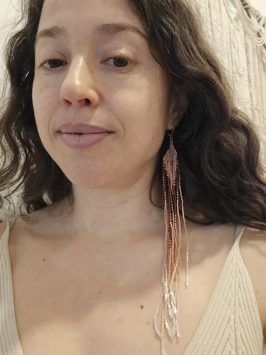 Another view of the Blush Ombré Long Fringe Earrings