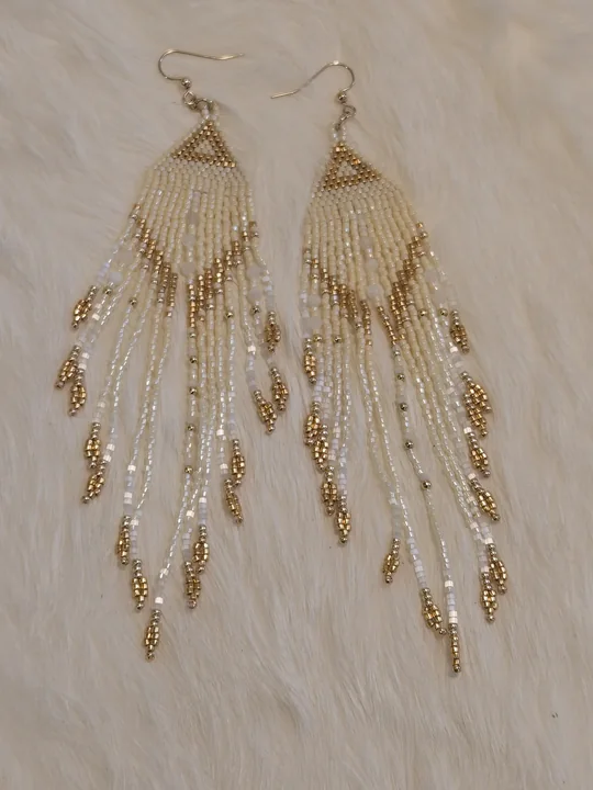 Another view of the Champagne & Gold Fringe Earrings