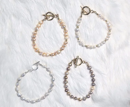Another view of the Vintage Bronze Freshwater Pearl & Gold-Filled Toggle Bracelet