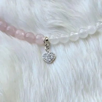 Another view of the Rose Quartz & Danburite Necklace with Sterling Silver Heart Pendant