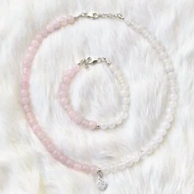 Another view of the Rose Quartz & Danburite Heart Set