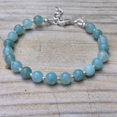 Another view of the Sea Blue Crystal Bracelet with Sterling Silver Beads and Clasp