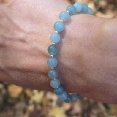Another view of the Sea Blue Crystal Bracelet with Sterling Silver Beads and Clasp