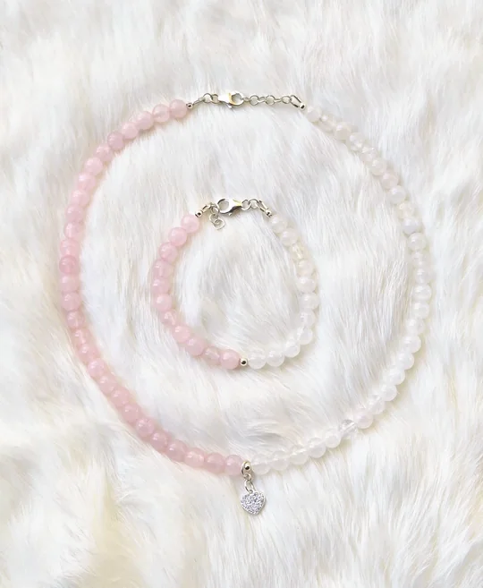 Another view of the Rose Quartz & Danburite Heart Set
