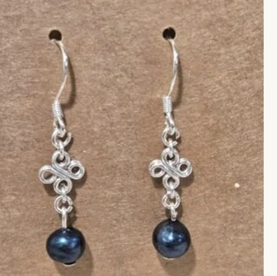 Another view of the Pearl Dangle Earrings with 925 Sterling Silver Wirework