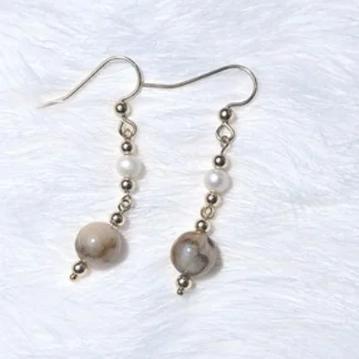 Another view of the Sunstone, Pearl & 14k Gold-Filled Dangle Earrings
